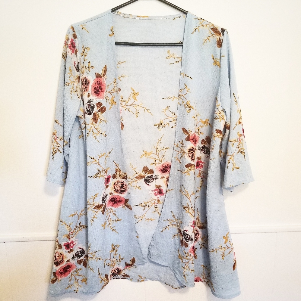 Blue Floral Kimono/Swim Cover - M/L